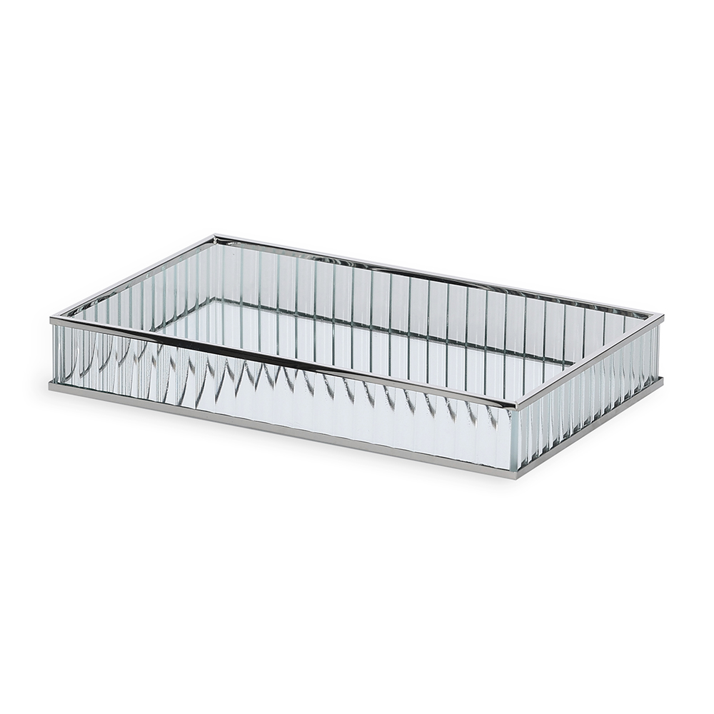 BANDEJA EM METAL PRATA COM ESPELHO