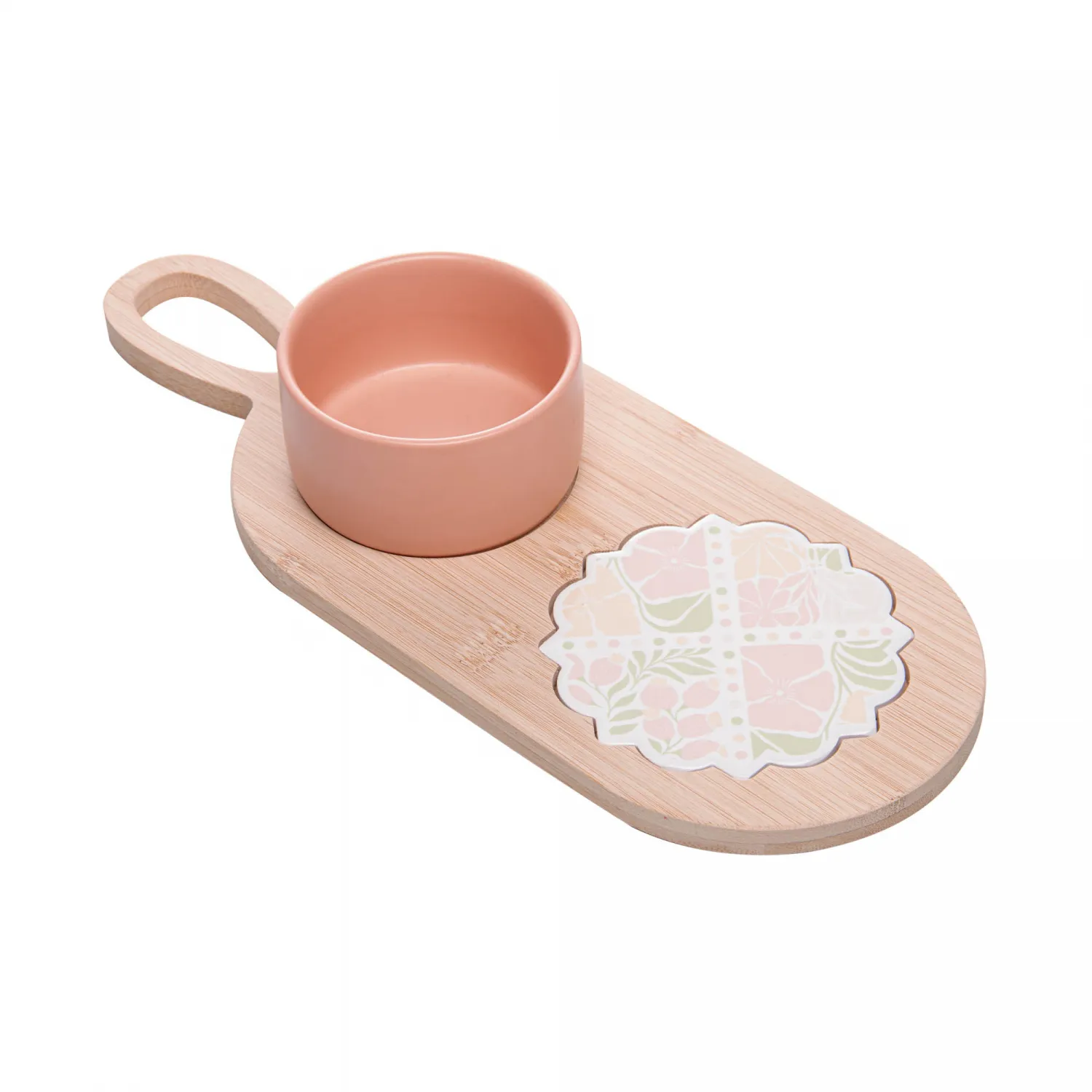 Conjunto 3 Peças Petisqueira com Bandeja e Tábua Floral Bambu - Lyor